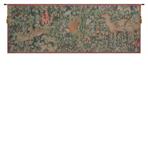 William Morris Pheasant and Doe Tapestry Wall Hanging 19 x 51 in Arts and Crafts Woodland Jacquard Woven Wall Art - A - H 19" x W 51"