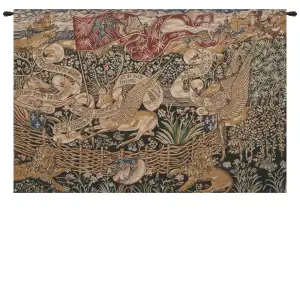 VinatgeThe Winged Stags Black Medieval Tapestry Wall Hanging 46 x 68 in