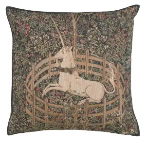 The Unicorn in Captivity French Tapestry Pillow Cover 18x18 Inch   Cotton Jacquard Woven Cushion Cover