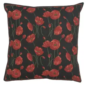 Floral Little Poppies Tapestry Pillow Cover 16x16 Inch Cotton Jacquard Woven Cushion Cover