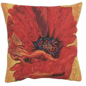 Floral Poppy Red Tapestry Pillow Cover 16x16 Inch Cotton Jacquard Woven Cushion Cover