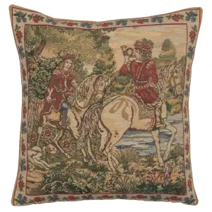 Medieval The Noble Hunt Tapestry Pillow Cover 16x16 Inch Cotton Jacquard Woven Cushion Cover