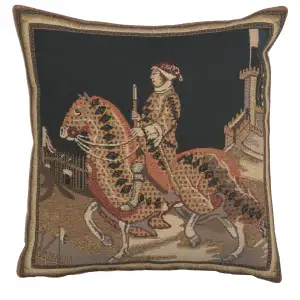 Medieval Knight of Siena Tapestry Pillow Cover 16x16 Inch Cotton Jacquard Woven Cushion Cover