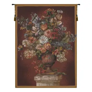 Bouquet Exemplar Red French Tapestry Wall Hanging 38x28 Inch Cotton Jacquard Woven Wall Tapestry