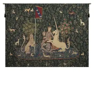 Medieval Lady and the Mirror Dark Vintage Tapestry Wall Hanging 66 x 87 in