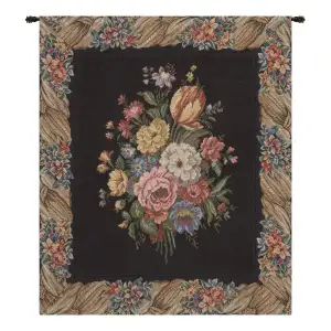 Bunch of Flowers Black Belgian Tapestry Wall Hanging 20x18