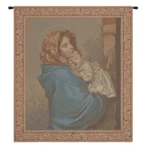 Madonna and Child with Border Italian Tapestry Wall  25x22 Inch Cotton Jacquard Woven Wall Tapestry