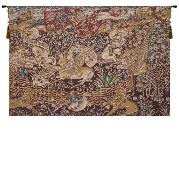 The Winged Stags Maroon Tapestry Wall Art