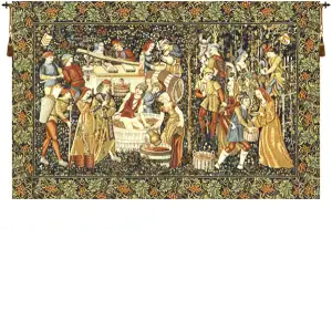 The Vintage I Belgian Tapestry Wall Hanging 110x165 Jacquard Woven Medieval Grape Harvest Wall Art