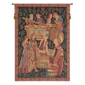 The Wine Press I European Tapestry Wall Hanging 36 in. x 27 in. Jacquard Woven Wine Harvest Wall Art