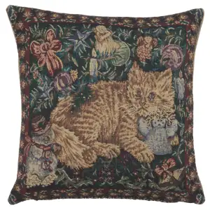 Cats Holiday Italian Tapestry Pillow Cover 15x15 Inch Cotton Jacquard Woven Cushion Cover