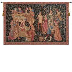 The Vintage European Tapestry Wall Hanging 18 in. x 28 in. Jacquard Woven Medieval Harvest Wall Art