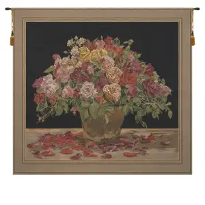 Spring Flowers Black European Tapestry Wall Hanging 38x42 Inch Cotton Jacquard Woven Wall Tapestry