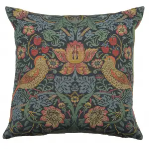 Blue Strawberry Thief Belgian Tapestry Pillow Cover 18x18 inch 100% Cotton Belgian Jacquard Woven Cushion Cover