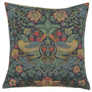 Blue Strawberry Belgian Tapestry Pillow Cover 18x18 inch 100% Cotton Belgian Jacquard Woven Cushion Cover