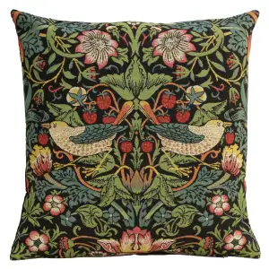 Black Strawberry Belgian Tapestry Pillow Cover 18x18 inch 100% Cotton Belgian Jacquard Woven Cushion Cover