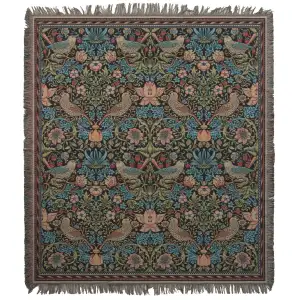 The Strawberry Thief by William Morris Belgian Jacquard Woven Tapestry Throw 60x60 Inch Decor