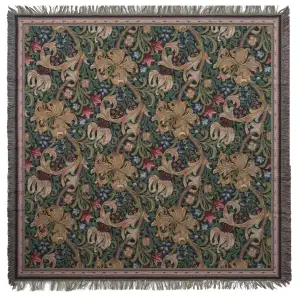 Golden Lily by William Morris Belgian Jacquard Woven Tapestry Throw Blanket 60x60 Inch Floral Decor