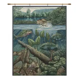 Fishin' Hole With Looped Brown Rod Fine Art Tapestry - 33 in. x 25 in. Cotton/Polyester by Charlotte Home Furnishings