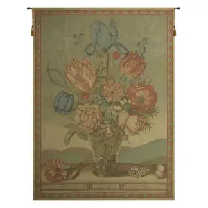 The Grand Bouquet Beige European Tapestry Wall Hanging 75x54 Inch Cotton Jacquard Woven Wall Tapestry
