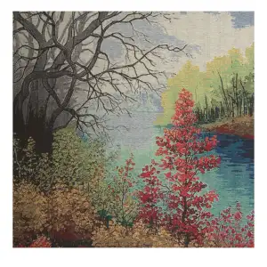 The Autumn River Stretched Wall Tapestry 24x24 Inch Fall Landscape Woven Home Decor