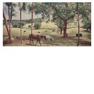 Peaceful Pasture Stretched Wall Tapestry 25x48 Inch Country Landscape Woven Farmhouse Home Decor