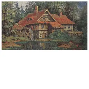Mill House Stretched Wall Tapestry 15x26 Inch Country Landscape Woven Rustic Home Decor