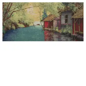 River Place Stretched Wall Tapestry 14x32 Inch Scenic Landscape Woven Decorative Home Decor