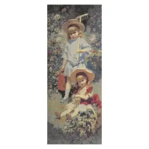 Garden Girls Stretched Wall Tapestry 40x15 Inch Garden Scene Woven Decorative Home Decor