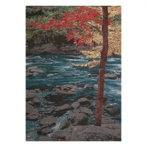 Our River in Autumn Stretched Wall Tapestry 34x24 Inch Fall Landscape Woven Home Decor