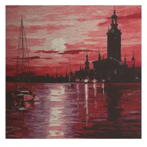 Town on Horizon Stretched Wall Tapestry 24x24 Inch Scenic Cityscape Woven Home Decor