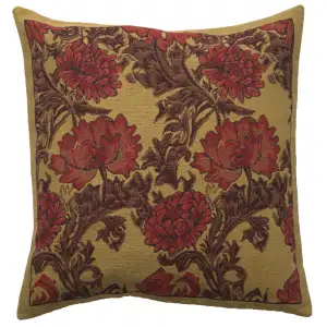 Floral Chrysanthemum Bordo Tapestry Pillow Cover 16x16 Inch Cotton Jacquard Woven Cushion Cover