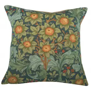 Orange Tree with Arabesques Blue French Tapestry Pillow Cover 19x19 inch Jacquard Woven Cushion Cover