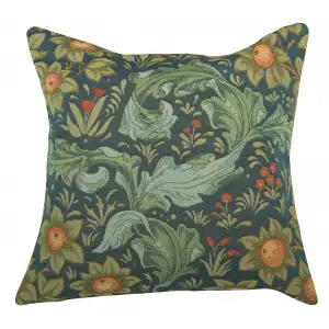 Arabesques with Orange Tree Blue French Tapestry Pillow Cover 19x19 inch Jacquard Woven Cushion Cover