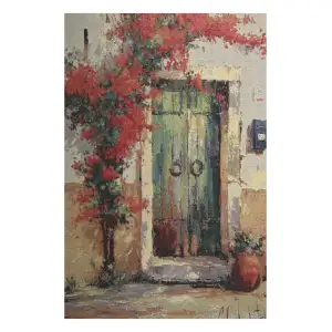 Villa Flora Over Door Stretched Wall Tapestry 36x24 Inch Floral Architectural Home Decor