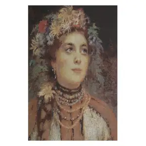 Russian Beauty in Summer Garland Stretched Wall Tapestry 37x24 Inch Figurative Woven Art