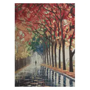 Walking Alone in the Rain Stretched Wall Tapestry 31x23 Inch Scenic Woven Home Decor