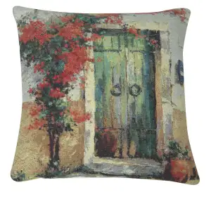 Villa Flora Over Door II Decorative Tapestry Pillow Cover 16x16 Inch Cotton Jacquard Woven Cushion Cover