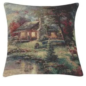 Rustic Retreat Decorative Tapestry Pillow Cover 16x16 Inch Cotton Jacquard Woven Cushion Cover