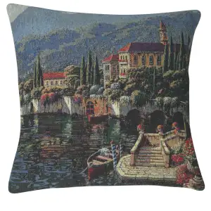 Lakeside Villa Decorative Tapestry Pillow Cover 16x16 Inch Cotton Jacquard Woven Cushion Cover