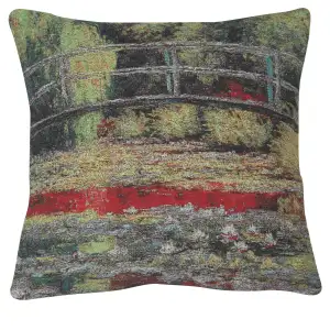 Giverny Bridge II Decorative Tapestry Pillow Cover 16x16 Inch Cotton Jacquard Woven Cushion Cover