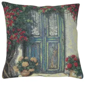 The Courtyard Doors Decorative Tapestry Pillow Cover 16x16 Inch Cotton Jacquard Woven Cushion Cover