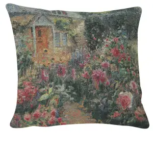 Enchanting English Garden Decorative Tapestry Pillow Cover 16x16 Inch Cotton Jacquard Woven Cushion Cover