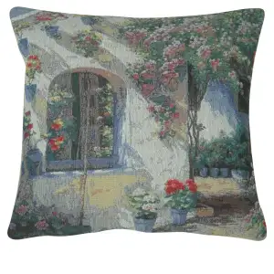 Cordoba Patio Decorative Tapestry Pillow Cover 16x16 Inch Cotton Jacquard Woven Cushion Cover