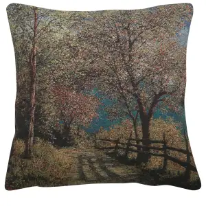 Scenic Path Tapestry Cushion Cover 16x16 Inch Landscape Woven Decorative Throw Pillow Home Decor