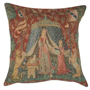Medieval A Mon Seul Desir Large Tapestry Pillow Cover 19x19 Inch Cotton Jacquard Woven Cushion Cover