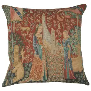 Medieval The Hearing Large Tapestry Pillow Cover 19x19 Inch Cotton Jacquard Woven Cushion Cover