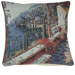 Lake Como Terrace II Decorative Tapestry Pillow Cover 16x16 Inch Cotton Jacquard Woven Cushion Cover