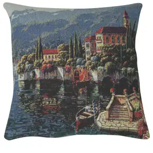 Shores of Lake Como II Decorative Tapestry Pillow Cover 16x16 Inch Cotton Jacquard Woven Cushion Cover