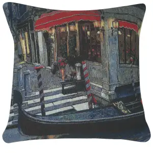 Moonlight Gondola I Decorative Tapestry Pillow Cover 16x16 Inch Cotton Jacquard Woven Cushion Cover